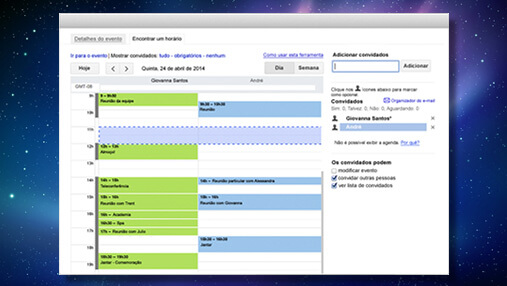 Imagem de um notebook exibindo o painel do Google Agenda com os horários disponíveis e ocupados de uma pessoa..